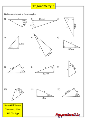 6 Worksheets on Trigonometry in Right Angled Triangles - over 50 ...