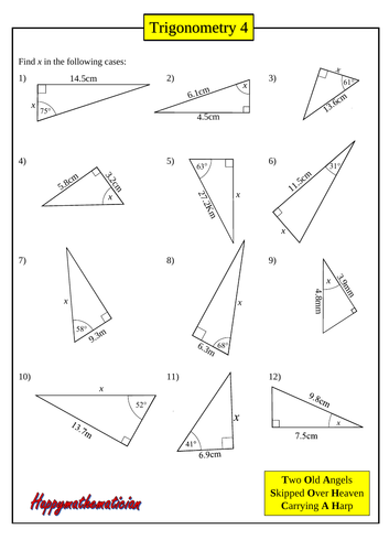 6 Worksheets on Trigonometry in Right Angled Triangles - over 50 ...