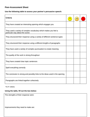 speech peer review worksheet