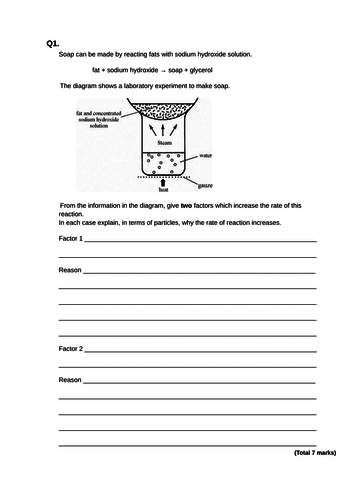 GCSE AQA Chemistry Rates of Reaction Revision Worksheets LT 2