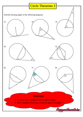 Angles in a Circle - around 100 Questions on 8 worksheets with answers ...