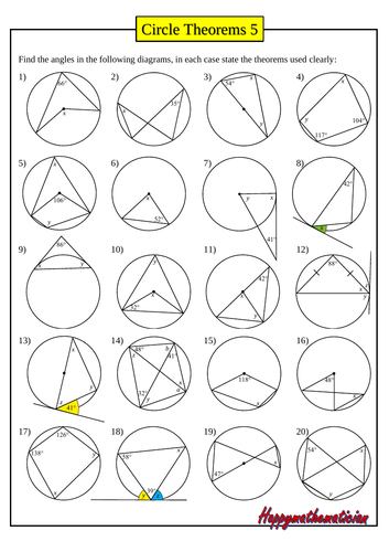 Angles in a Circle - around 100 Questions on 8 worksheets with answers ...