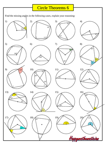 Angles in a Circle - around 100 Questions on 8 worksheets with answers ...