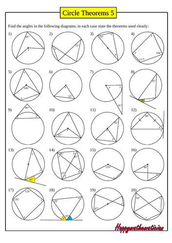 Angles in a Circle - around 100 Questions on 8 worksheets with answers ...