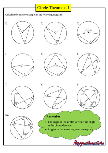 Angles in a Circle - around 100 Questions on 8 worksheets with answers ...