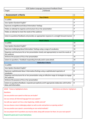 YR10 9-1 Speaking and Listening (Spoken Language) Unit for Year 10 Lessons 6&7