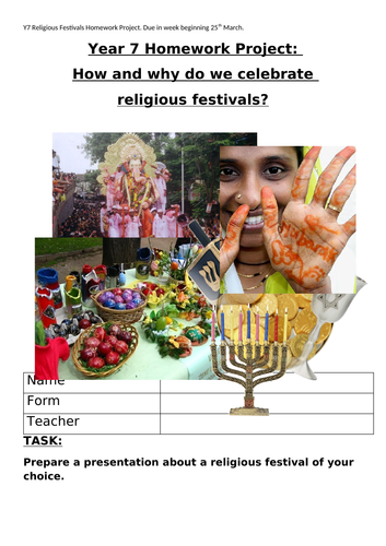 Religious Festivals Homework Project