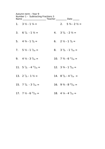 GCSE Edexcel Maths Number Fractions Add and Subtract | Teaching Resources