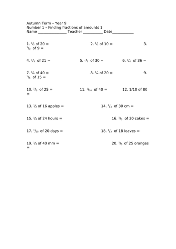 GCSE Edexcel Maths Number Fractions of Amounts | Teaching Resources