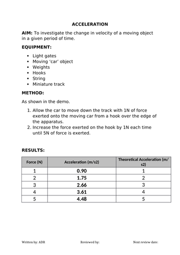 2018 AQA GCSE Physics Unit 2 (P2): Acceleration Required Practical ...