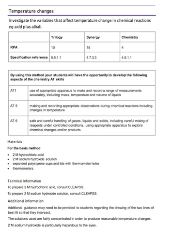 2018 AQA GCSE Chemistry Unit 2 (C2): Temperature Changes Required ...