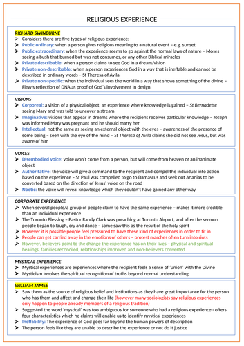 Religious Experience - OCR A Level Religious Studies