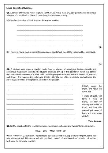 A Level Chemistry Mixed Calculations