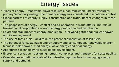 A Level Geography Energy Issues SOW