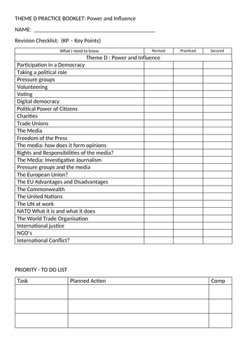 Citizenship 9 1 Theme D Power and Influence Student Practice Guide ...