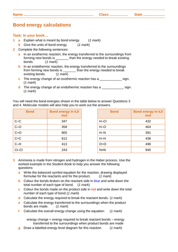 Bond Energy Calculations C7.4 | Teaching Resources