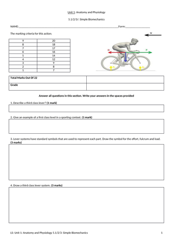 IGCSE PE (new spec 2018) 5.1/2/3 Simple Biomechanics Exam