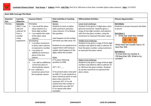 Add and Subtract 10 and 100 LKS2 Maths Weeks planning and resources.