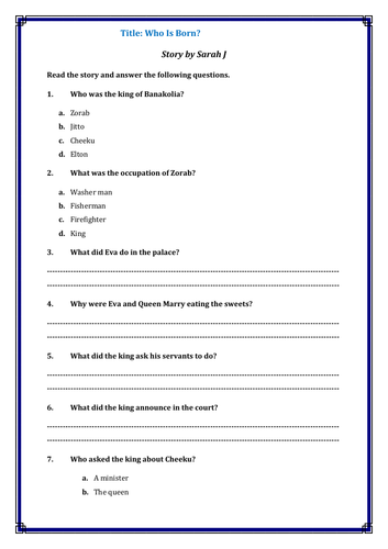 Reading comprehension 'Who Is Born?' for grade 4- Comprehension ...