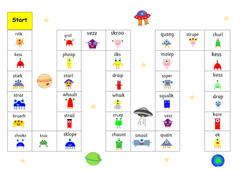 Phonics game boards EYFS KS1 Phase 2-5  RWI set 2-3 nonsense/ pseudonym words + snap cards.