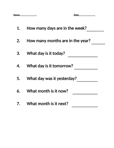 Y1 time resources, days of the week, and months of the year. | Teaching ...