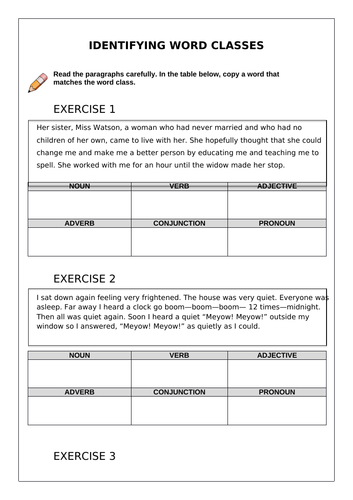 Word Classes Exercises With Answers