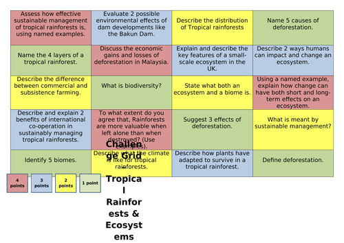 AQA Geography Tropical Rainforests & Ecosystems Revision Grid