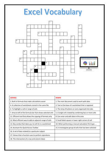 Microsoft Excel Crossword Puzzle Teaching Resources