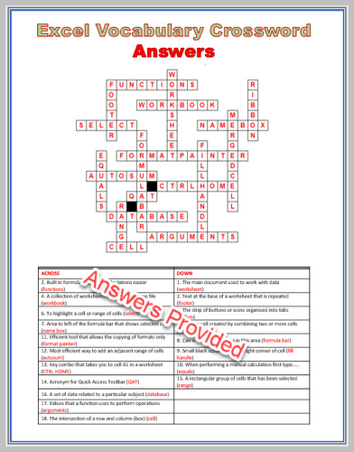 Microsoft Excel Vocabulary Crossword Puzzle Digital and print