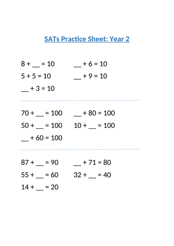 year 2 maths sats revision sheets teaching resources