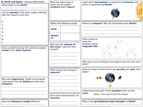 Exploring Science 8L Revision Worksheet- Earth and Space