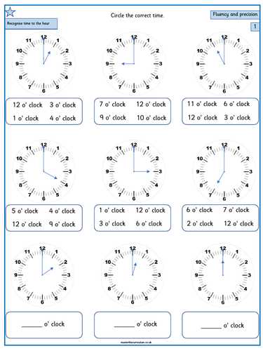 year 1 differentiated time worksheets time to the hour week 1 teaching resources