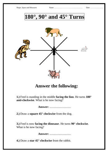 Angles: 180, 90 and 45 degrees