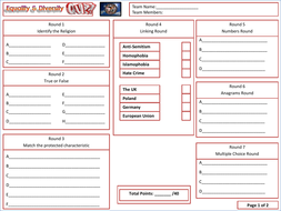 Equality and Diversity Quiz by thecre8tiveresources | Teaching Resources