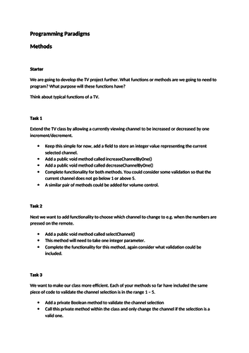 Object Oriented Programming: Class Methods | Teaching Resources