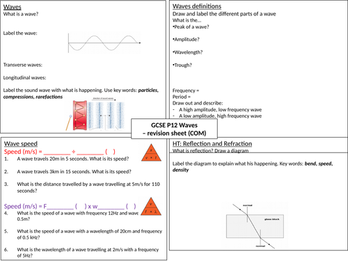 GCSE 9-1 Physics WAVES revision mats (with answers) | Teaching Resources