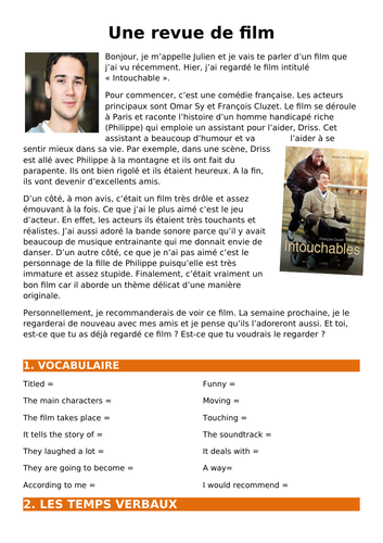 Écrire une critique de film (basé sur Intouchables) / Writing a film