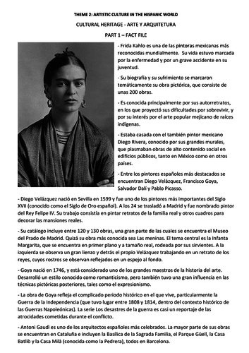 Spanish A Level -Artistic heritage: La pintura. Facts, speaking, reading and writing
