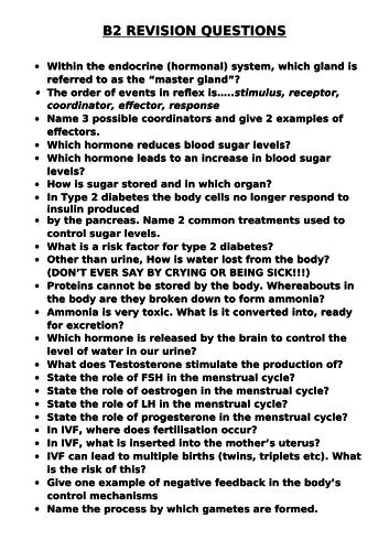 B2 revision questions based on SPECIFICATION | Teaching Resources