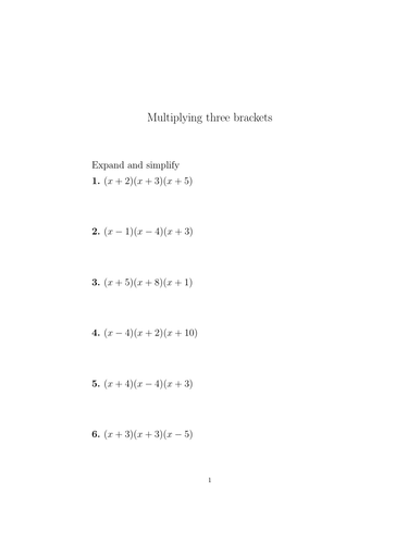 Multiplying three brackets worksheet no 2 (with solutions) | Teaching ...