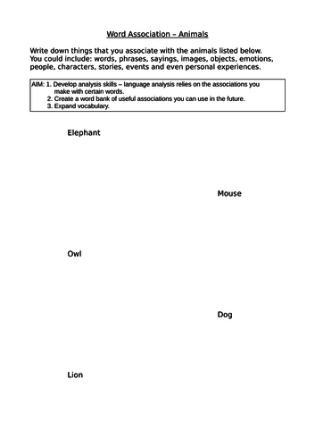 24x Word Association Warm-Up Language Analysis Pack 1