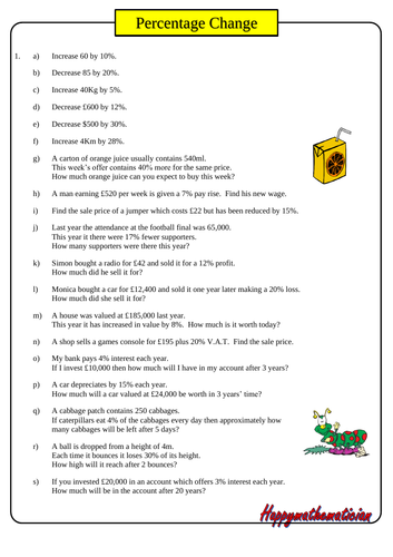 Percentage Change Problems