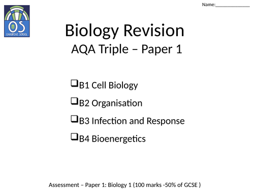 AQA Biology GCSE paper 1 revision B1-4 | Teaching Resources