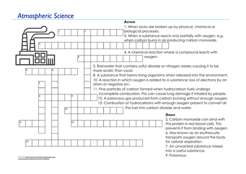 Atmospheric Science Crossword EDEXCEL GCSE (9 1) Combined Science