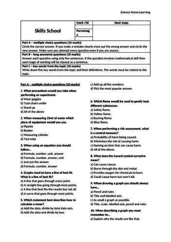 Y7 Skills lessons - homework