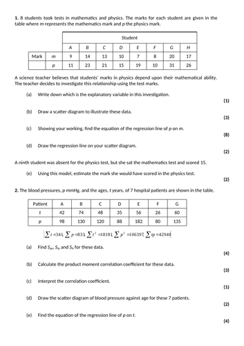 Correlation and Regression Lesson 4&5 | Teaching Resources