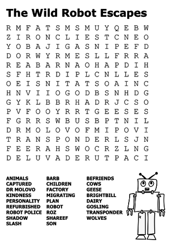 The Wild Robot Escapes Word Search | Teaching Resources