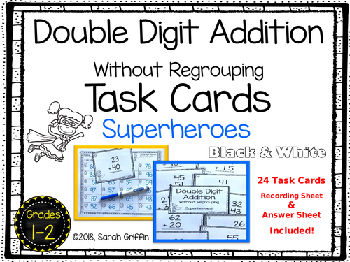 Double Digit Addition Task Cards Math Center Teaching Resources