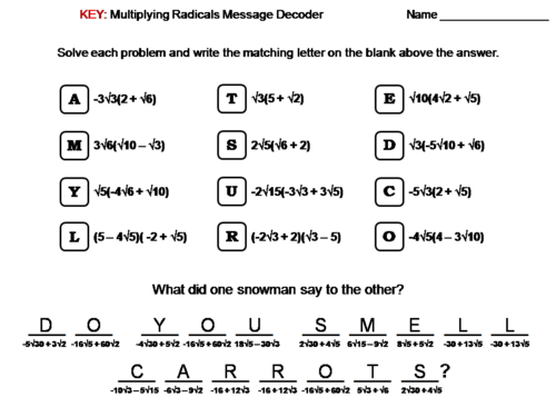 multiplying radicals worksheet