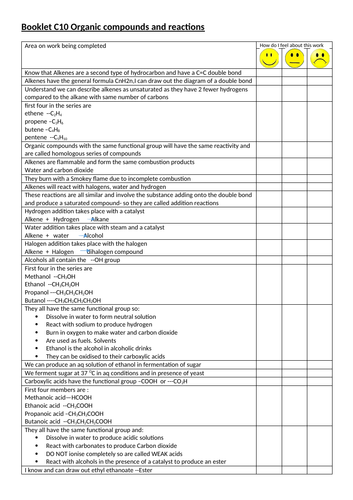 New 9-1 GCSE Chemistry C10 Organic Chemistry ( AQA linked) Full booklet to go through whole topic